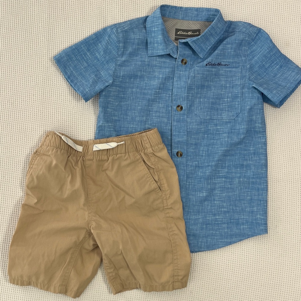 Eddie Bauer Light Blue Shirt and Khaki Shorts Set